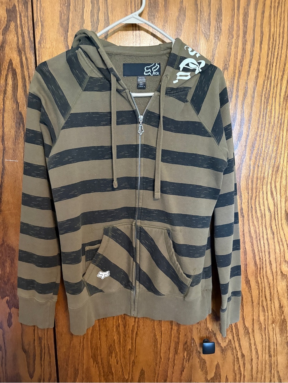 Fox Olive Green & Black Striped Zip-Up Hoodie